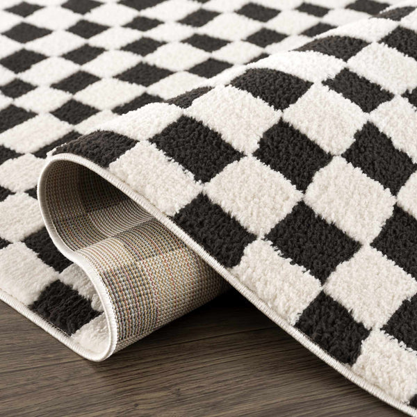 Black & Ivory Checkered Plush Rug