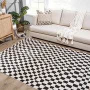 Black & Ivory Checkered Plush Rug
