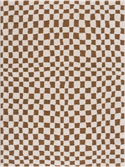 Brown Checkered High-Pile Shag Rug