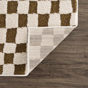Brown Checkered High-Pile Shag Rug