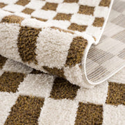 Brown Checkered High-Pile Shag Rug