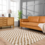 Brown Checkered High-Pile Shag Rug
