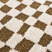 Brown Checkered High-Pile Shag Rug