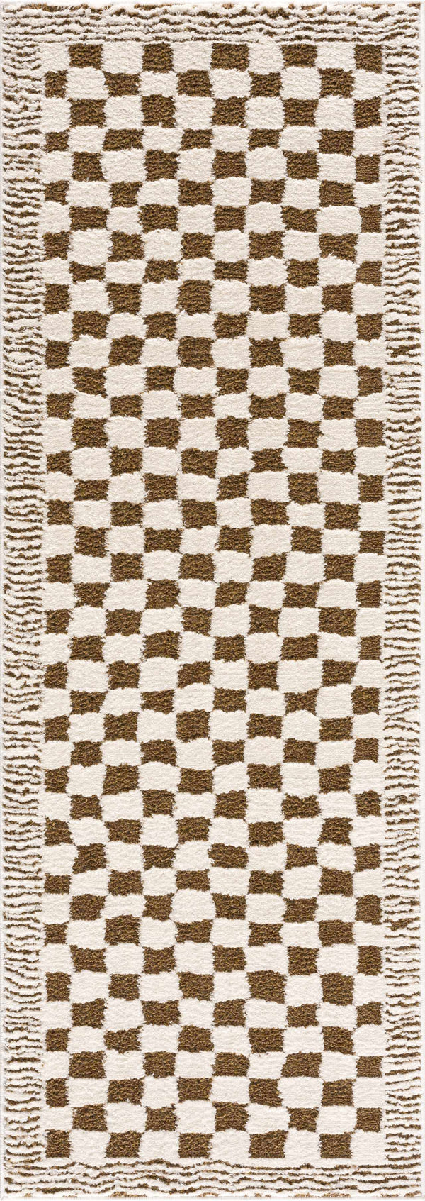Brown Checkered High Pile Rug