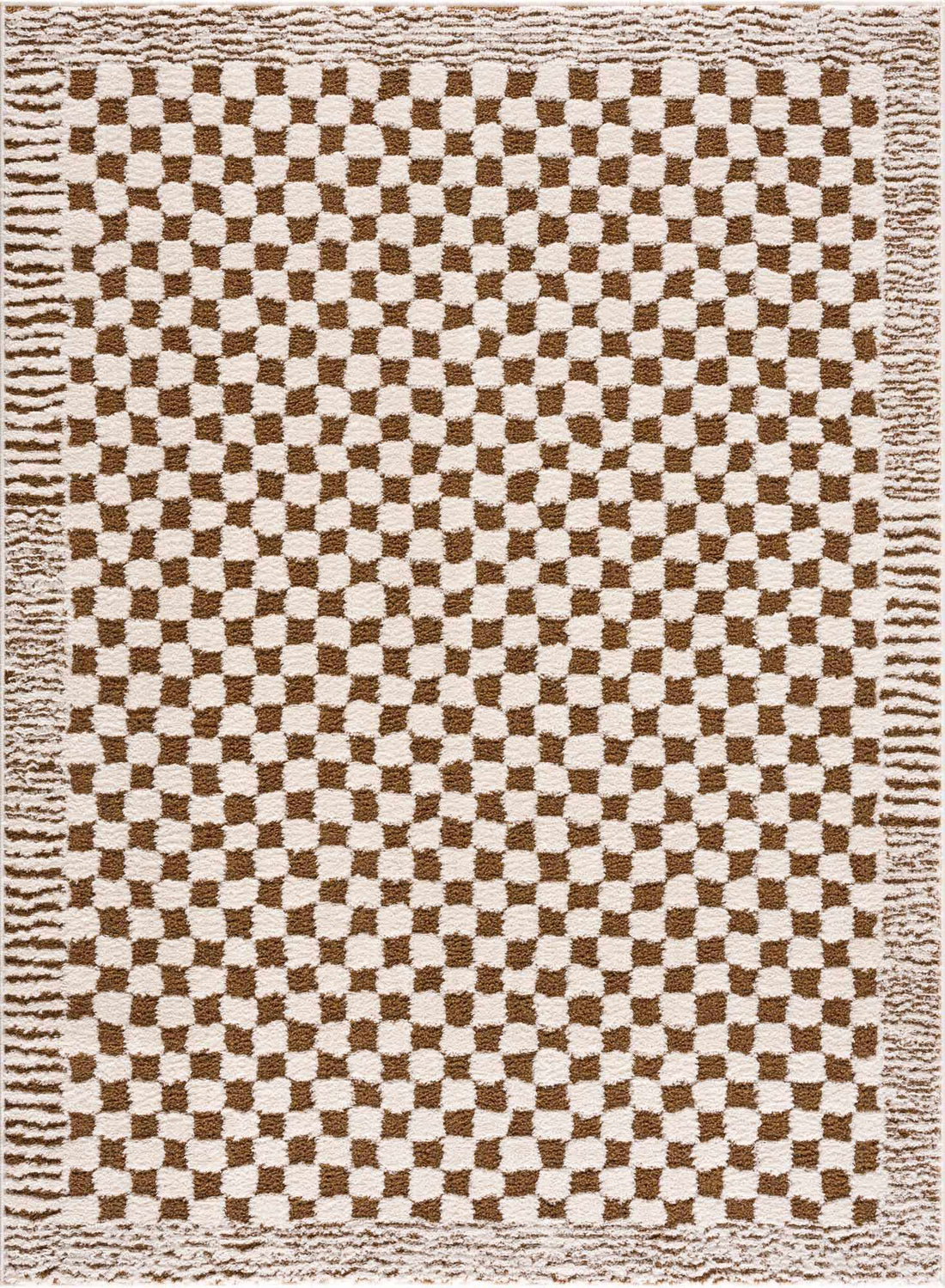 Brown Checkered High Pile Rug