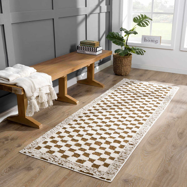 Brown Checkered High Pile Rug