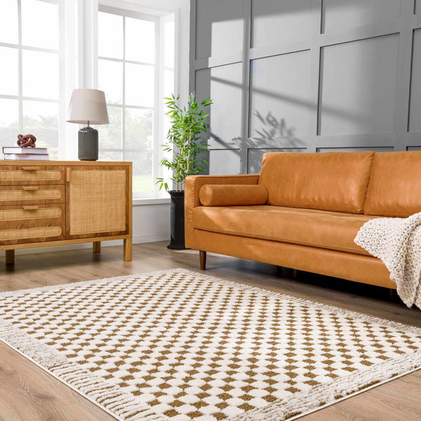 Brown Checkered High Pile Rug