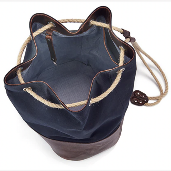 Navy Canvas Leather-Trim Duffle Bag