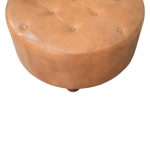 Tufted Buffalo Hide Round Ottoman