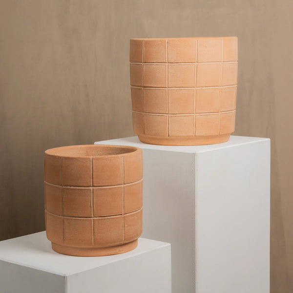 Grid-Scored Terracotta Planter