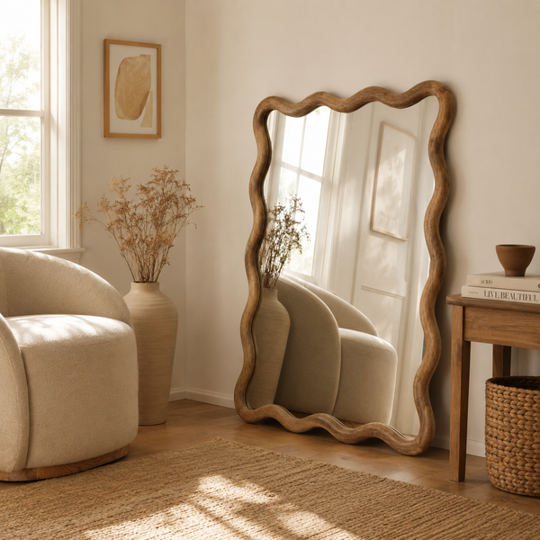 Wavy Mango Wood Wall Mirror