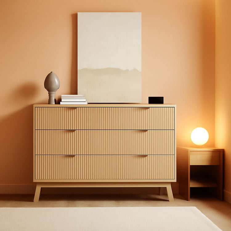 Fluted Oak-Finish Six-Drawer Dresser – chest | Roost & Roam