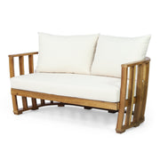 Acacia Wood Outdoor Loveseat Set — detail of finish and surface variation