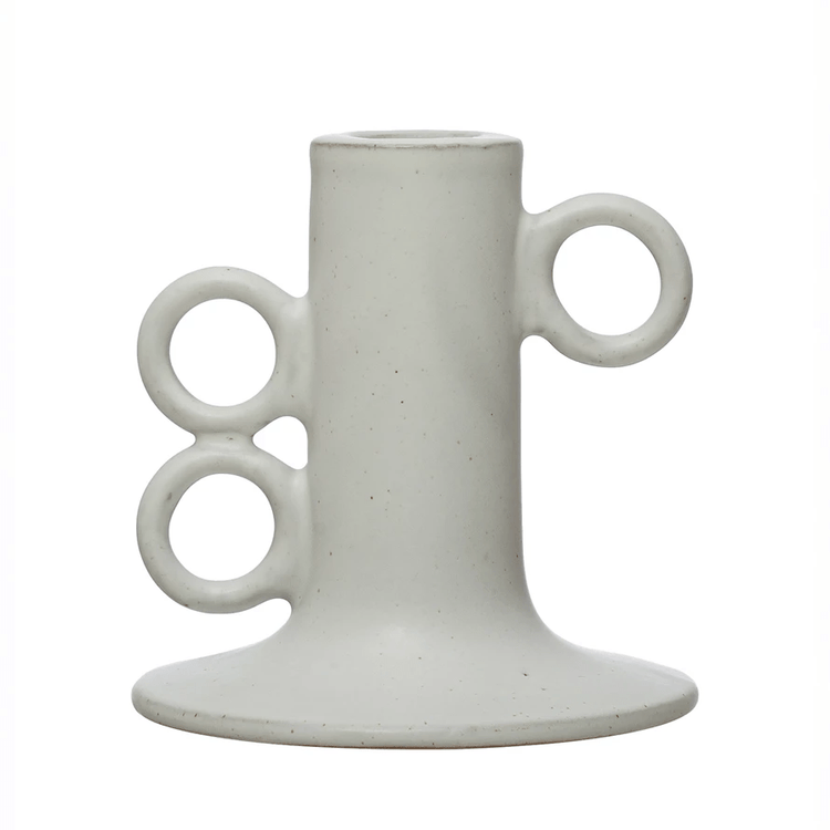 Stoneware Taper Candle Holder in White — Bring a sense of calm and quiet refinement to your space with this Stoneware Taper
