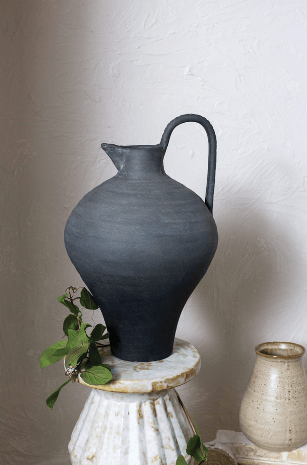 Matte Charcoal Terracotta Jug in a styled home setting