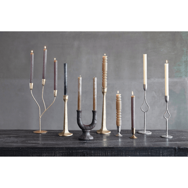 Stoneware Double Taper Candle Holder in Chocolate — scale reference and proportion detail