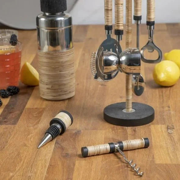 Rattan-Wrapped Metal Bottle Stopper
