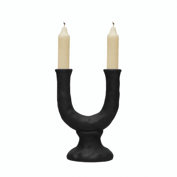 Stoneware Double Taper Candle Holder in Chocolate — alternate size or scent variant from the same series
