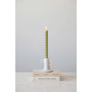 Close-up of hand-thrown stoneware glaze and texture detail — Stoneware Taper Candle Holder in White