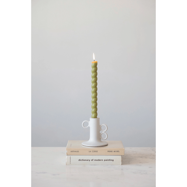Close-up of hand-thrown stoneware glaze and texture detail — Stoneware Taper Candle Holder in White
