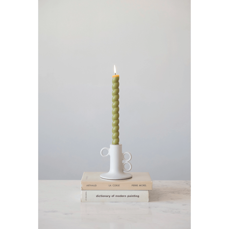 Close-up of hand-thrown stoneware glaze and texture detail — Stoneware Taper Candle Holder in White