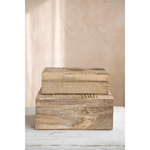 Hand-Carved Mango Wood Storage Boxes — scale reference and proportion detail