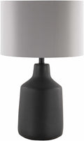 Matte Concrete Base Table Lamp styled with ceramics and a linen runner