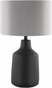 Matte Concrete Base Table Lamp styled with ceramics and a linen runner