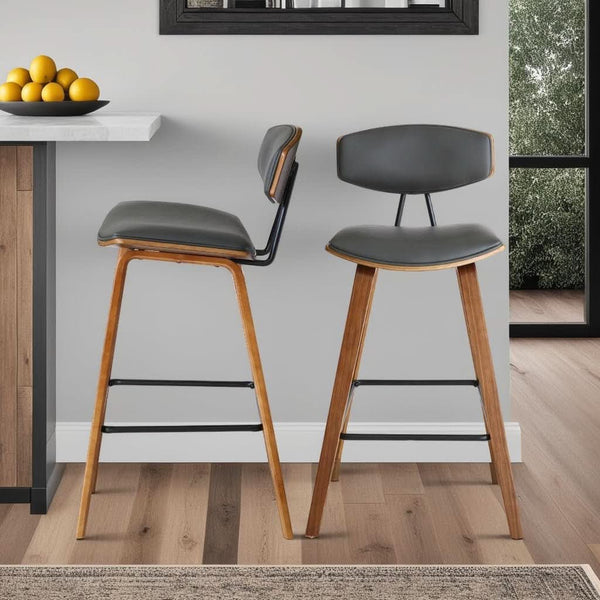 Faux Leather Walnut Counter Bar Stool