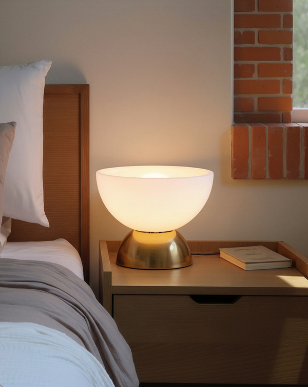 Frosted Glass Dome Table Lamp styled in a warm editorial loft