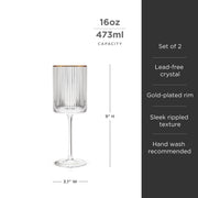 Ribbed Crystal Gold-Rim Wine Glasses