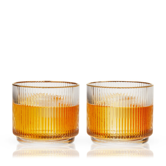 Ribbed Crystal Gold-Rim Tumbler Set