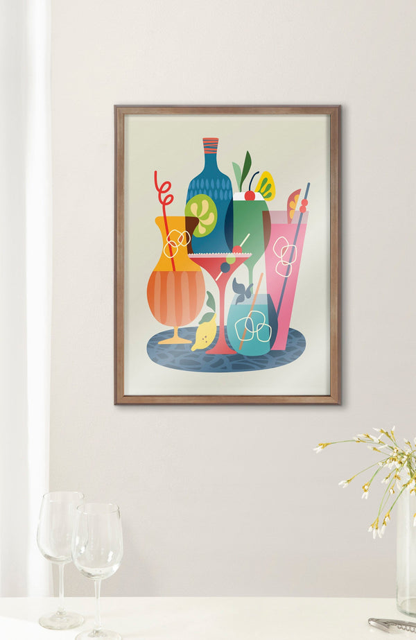 Mid-Century Cocktails Framed Glass Print — scale reference and proportion detail