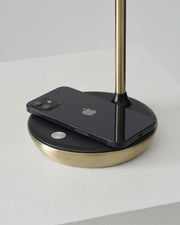 Brass LED Desk Lamp with Adjustable Shade & Wireless Charging