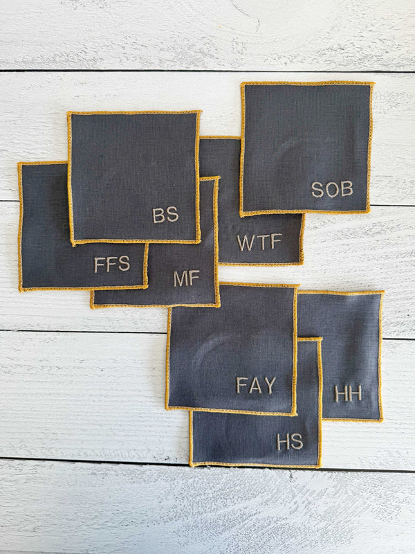 Grey Linen Sweary Cocktail Coaster Set