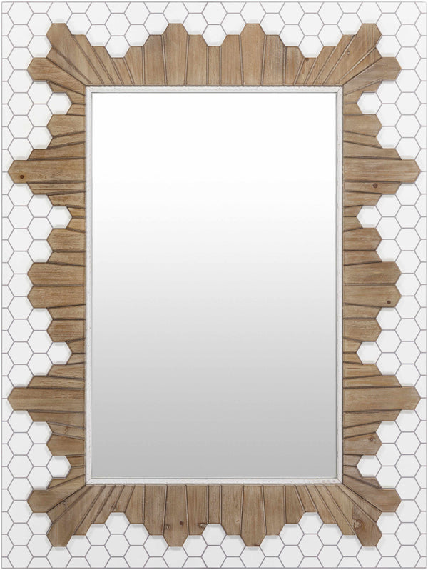 Hexagon Mosaic Wood-Grain Framed Mirror
