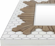 Hexagon Mosaic Wood-Grain Framed Mirror