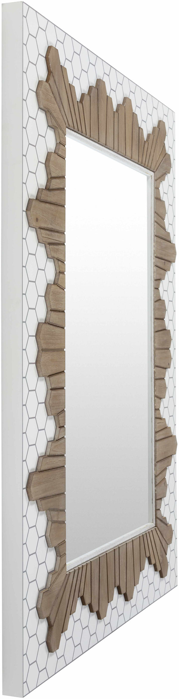 Close-up detail of Hexagon Mosaic Wood-Grain Framed Mirror