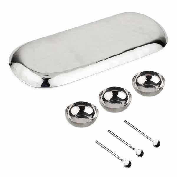 Hammered Stainless Steel Condiment Set, 7 Pieces