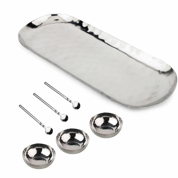 Hammered Stainless Steel Condiment Set, 7 Pieces