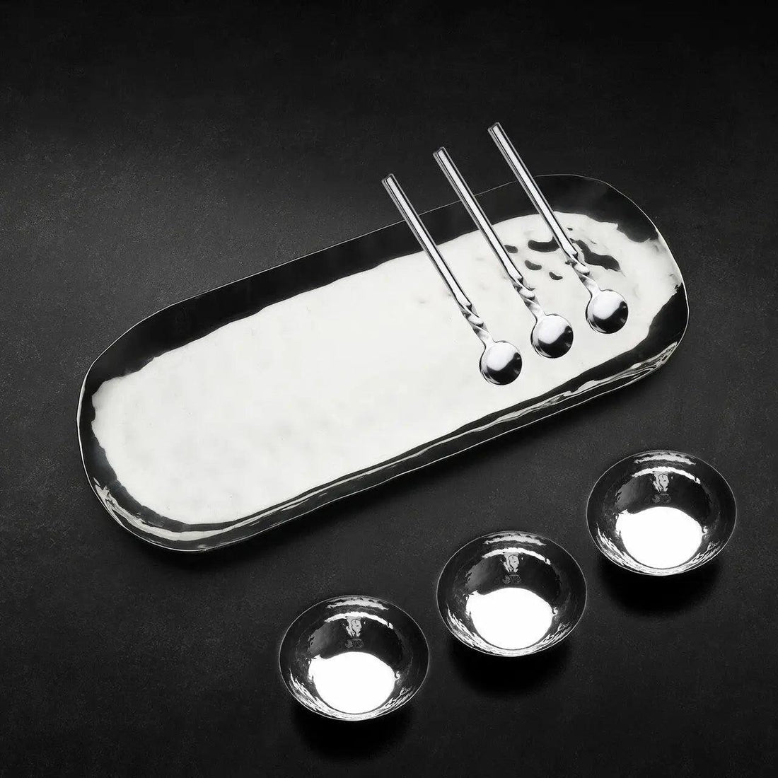 Hammered Stainless Steel Condiment Set, 7-Piece