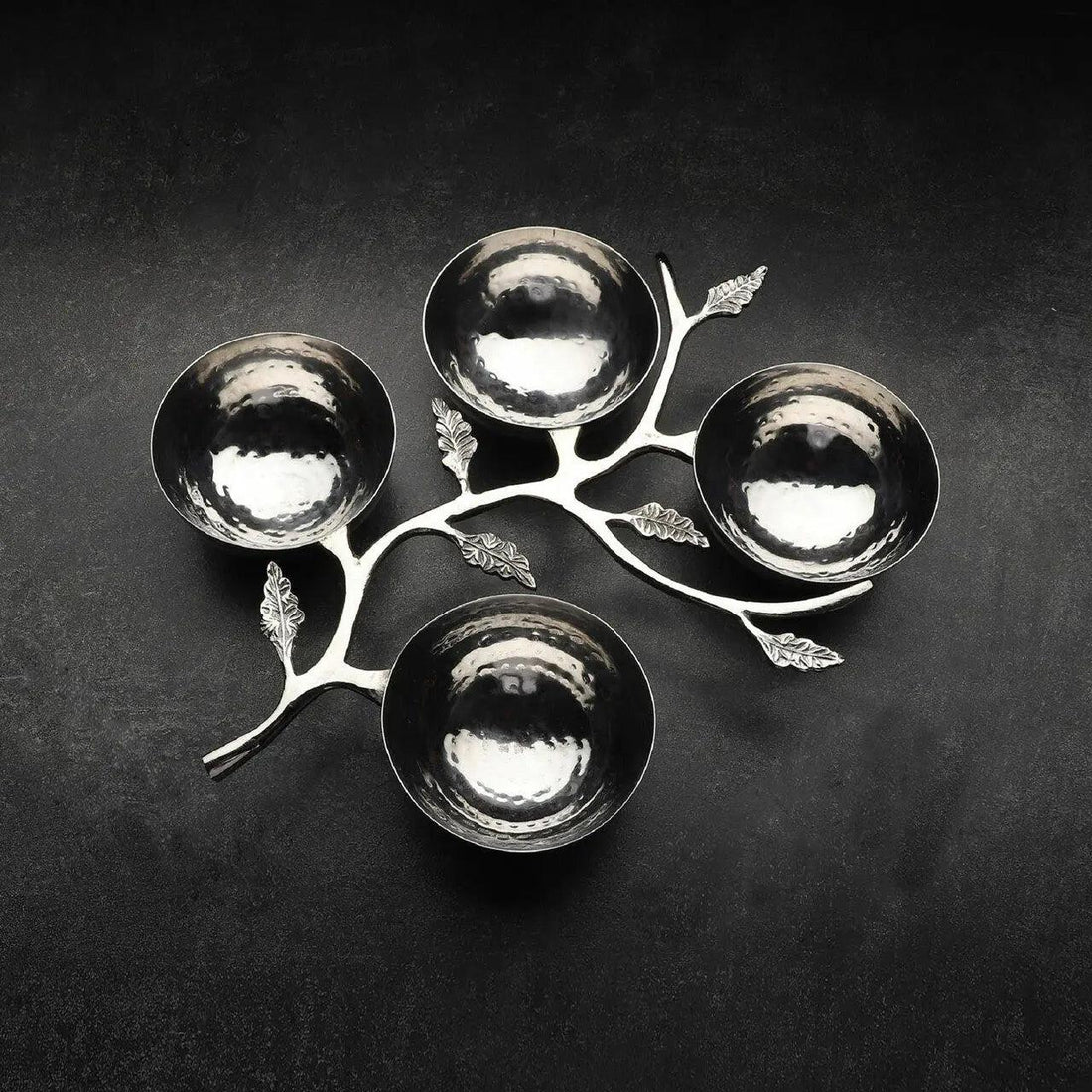 Silver Leaf Branch Serving Bowl Caddy, 4-Bowl
