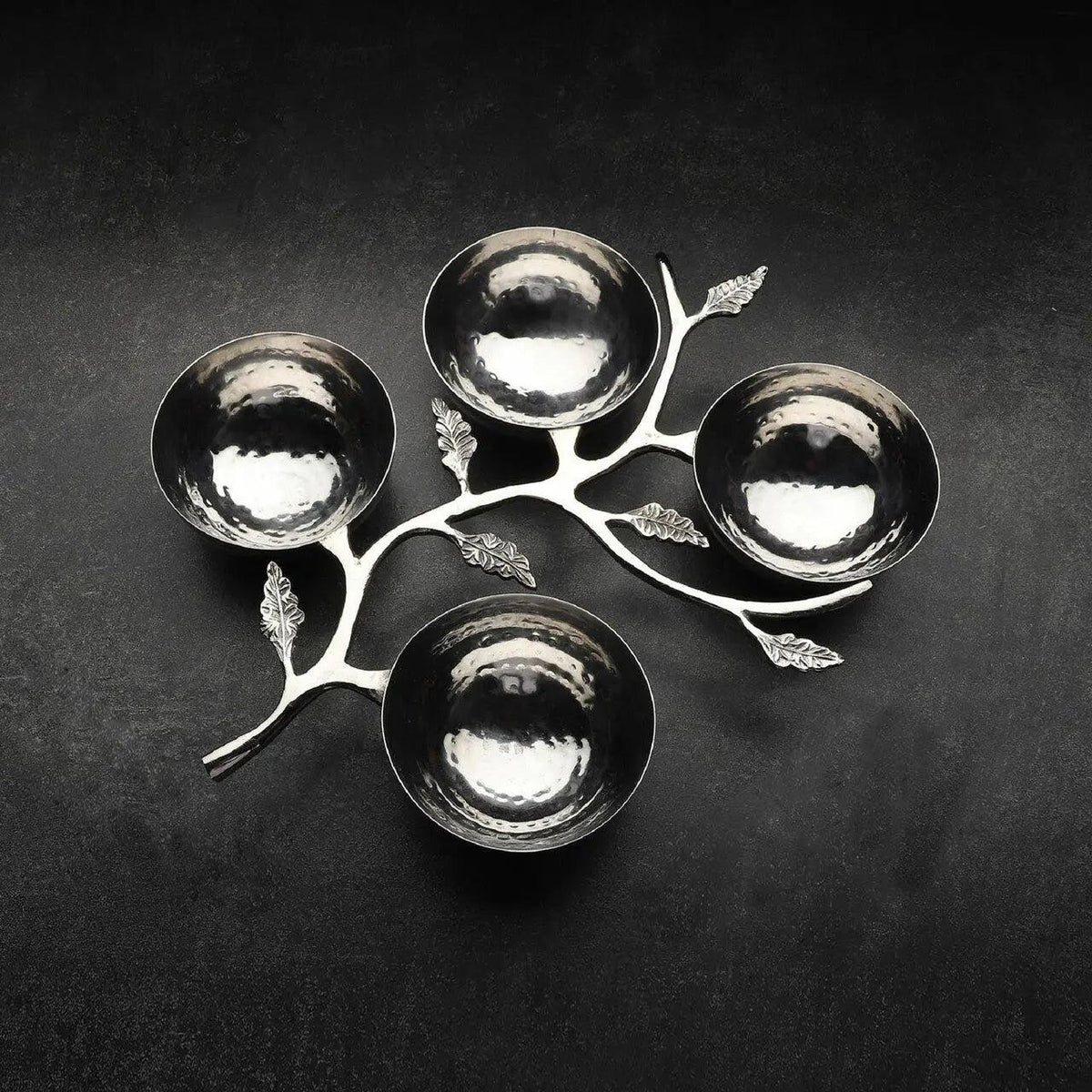 Silver Leaf Branch Serving Bowl Caddy, 4-Bowl