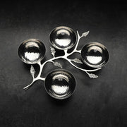 Silver Leaf Branch Serving Bowl Caddy, 4-Bowl