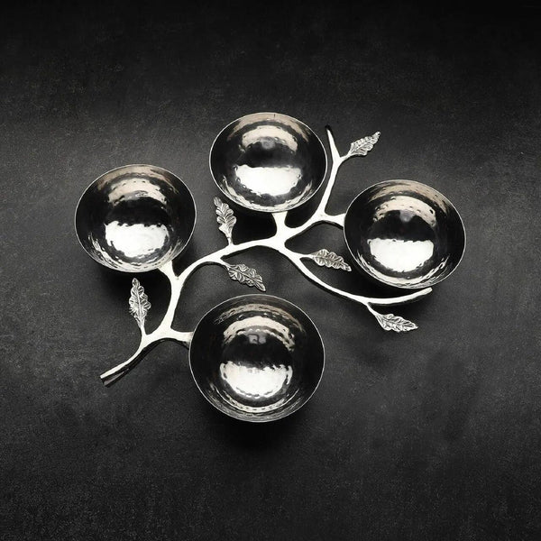 Silver Leaf Branch Serving Bowl Caddy, 4-Bowl