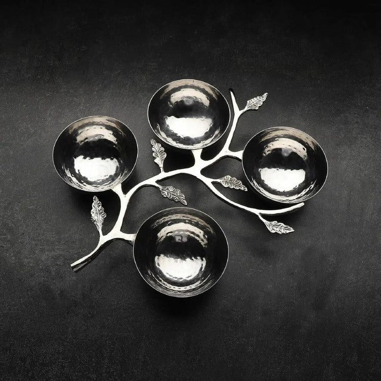 Silver Leaf Branch Serving Bowl Caddy, 4-Bowl