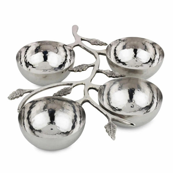 Silver Leaf Branch Serving Bowl Caddy, 4-Bowl