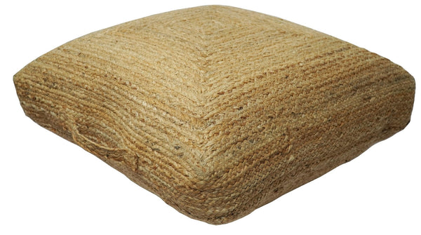 Natural Gold Braided Jute Square Pouf Ottoman