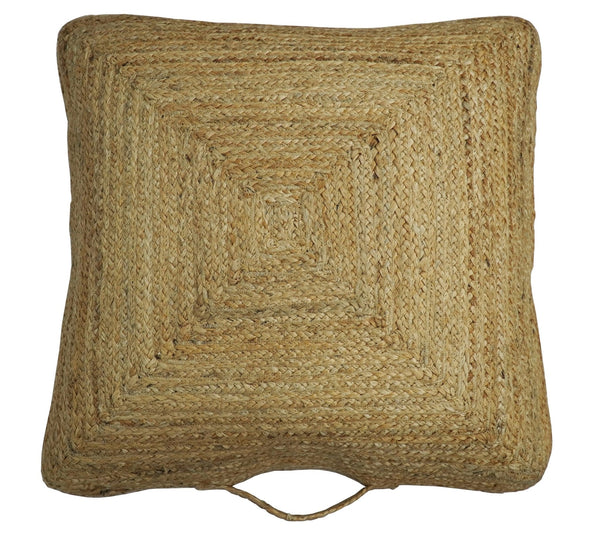 Natural Gold Braided Jute Square Pouf Ottoman