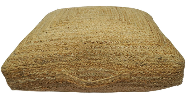 Natural Gold Braided Jute Square Pouf Ottoman